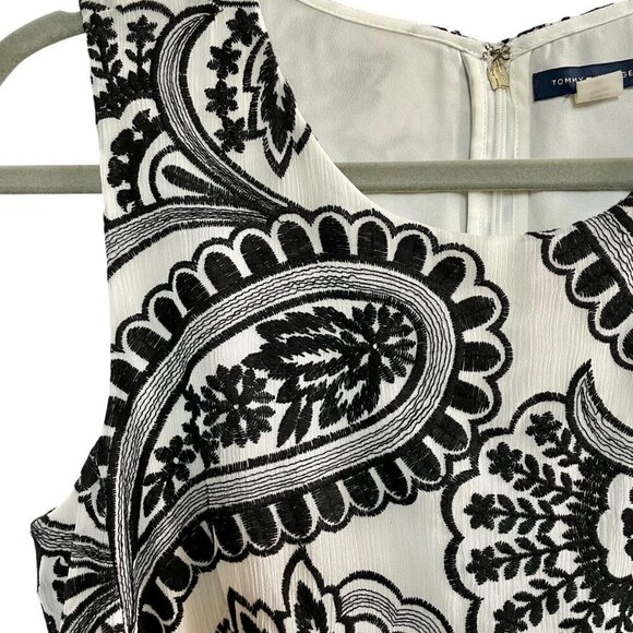 Tommy Hilfiger Embroidered Fit & Flare Midi Dress 10 | Black White A-Line Lined - Picture 6 of 16